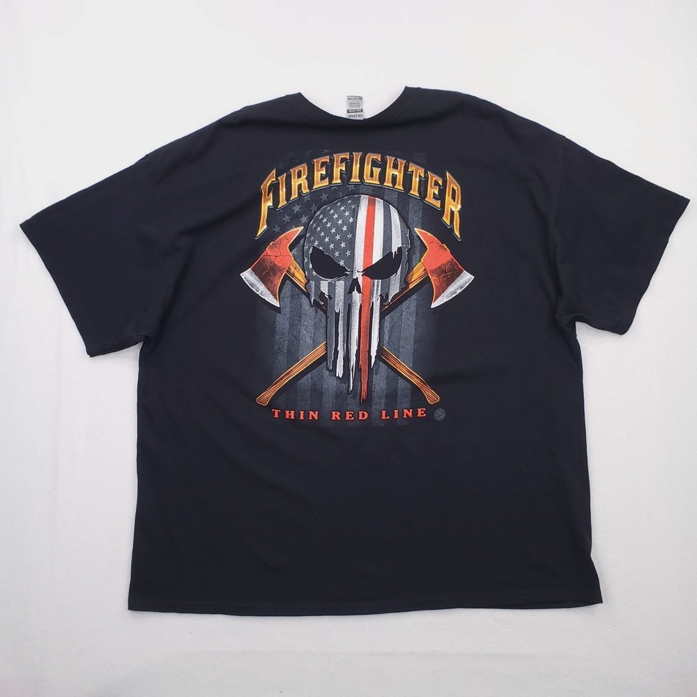 Firefighter Shirt Mens 3XL Black Thin Red Line Skull Cross Axes American Flag